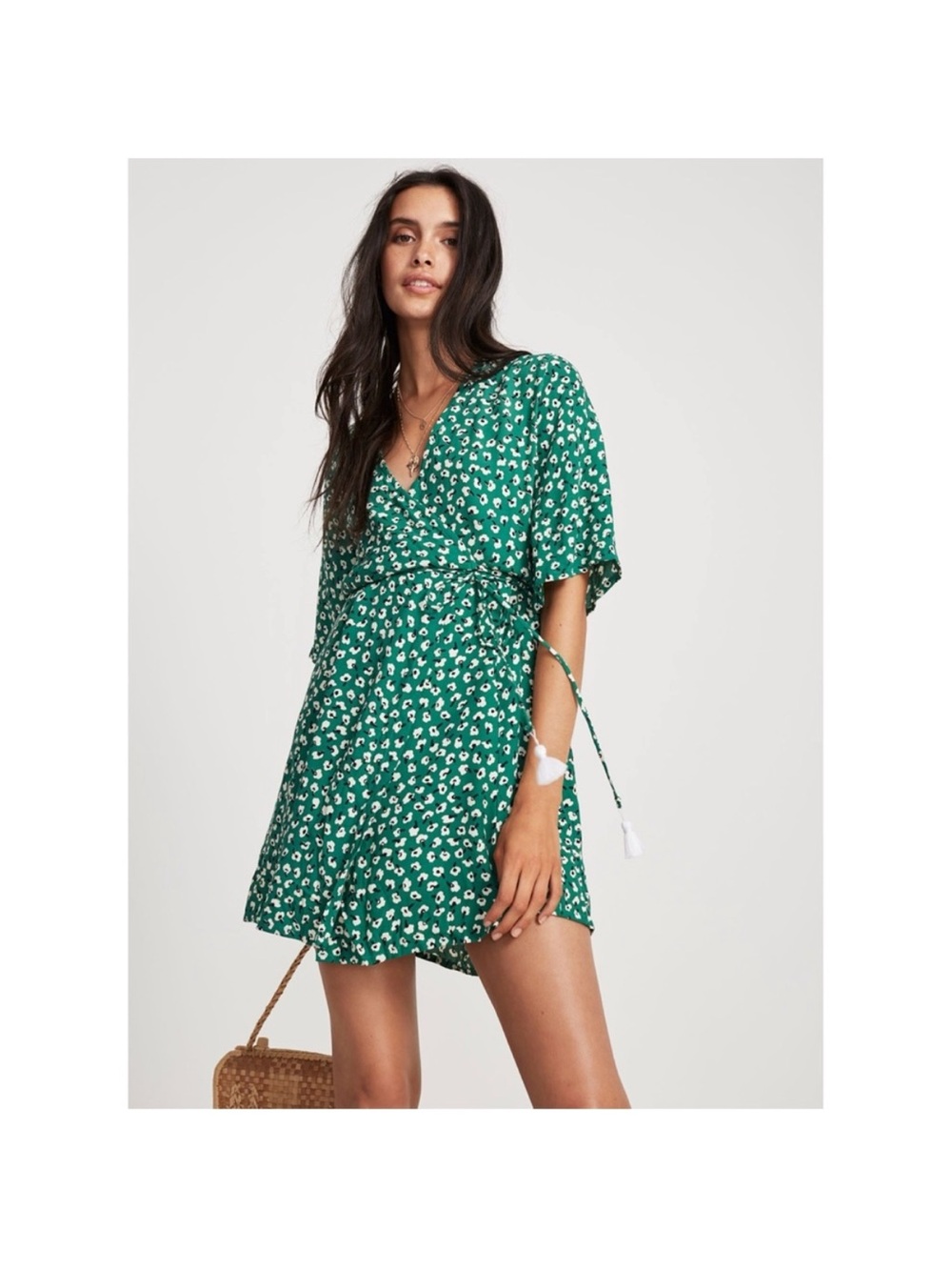 Faithfull the brand cleo Green Floral Wrap Mini Dress S M